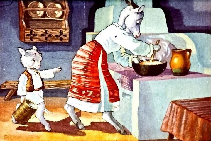 O ilustrare a unei scene cu un personaj gătind