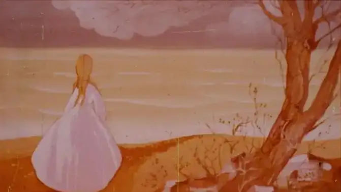 Imagine ilustrativă cu o fată pe malul unui râu, contemplând marea, și un text scris despre dorința ei de a fi dusă la frații ei dragi.