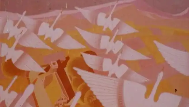 Ilustrație cu lebede și un personaj, cu text despre prinți care s-au prefăcut în lebede.