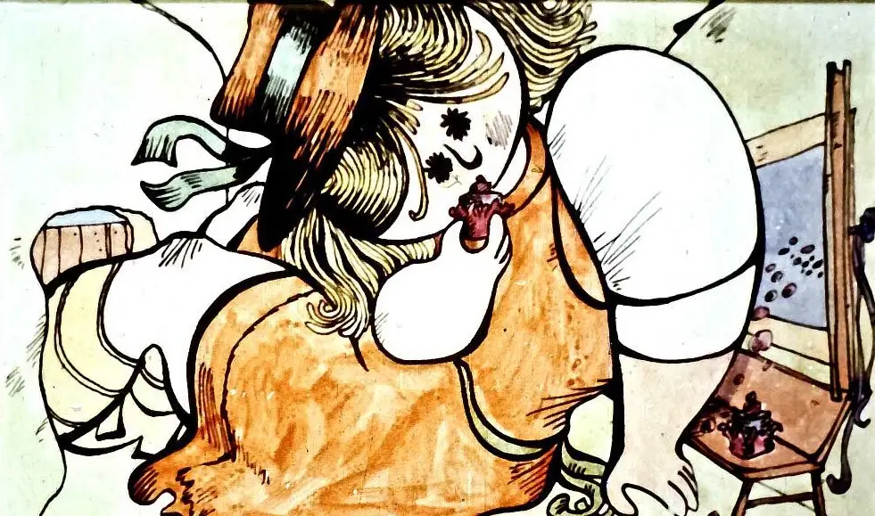 Ilustrație cu un personaj care discută despre prăjituri.