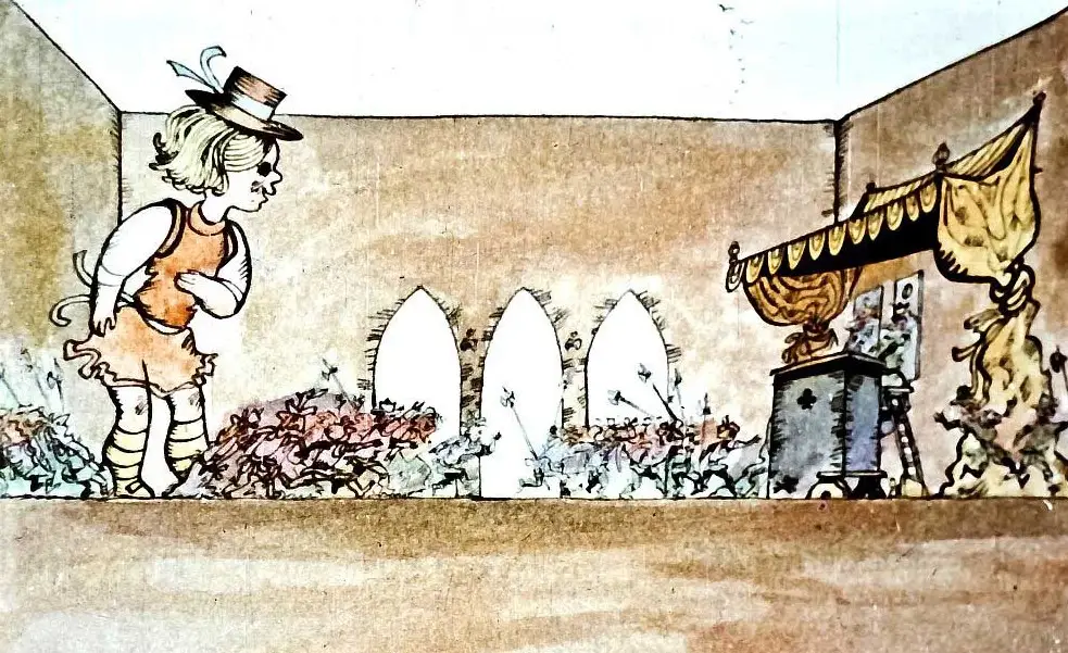 Ilustrație din povestea lui Alice, reprezentând o scenă în care Alice crește.