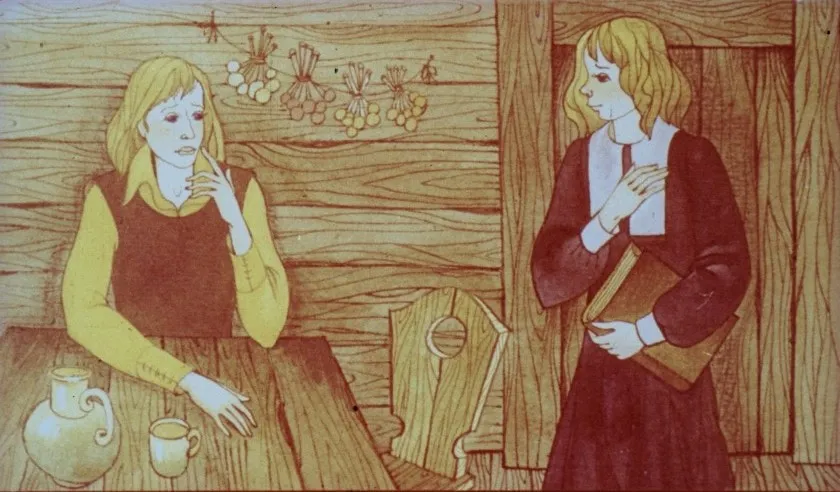 Ilustrație cu doi tineri, unul discutând despre o căutare importantă, în contextul unei povești.