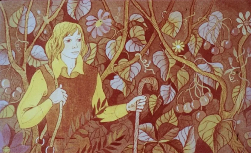 Ilustrație cu un tânăr în mijlocul unor vii, cu struguri mari și frumoși, reflectând asupra alegerilor sale.