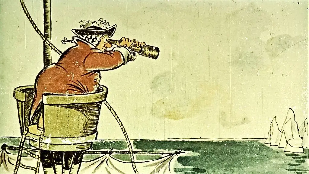 Ilustrație cu un marinar folosind un telescop, reflectând ideea de a explora și observa natura în jurul său.