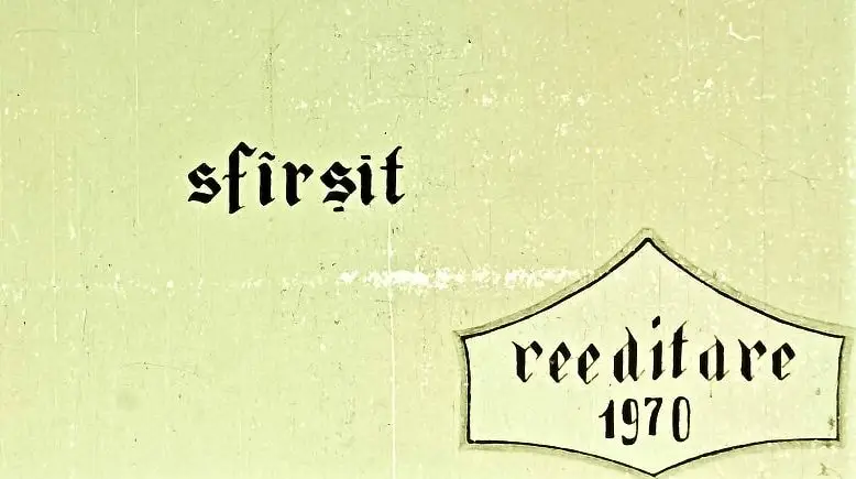 Imagine cu textul 'sfârșit' și 'reeditoare 1970' pe un fundal verde deschis.