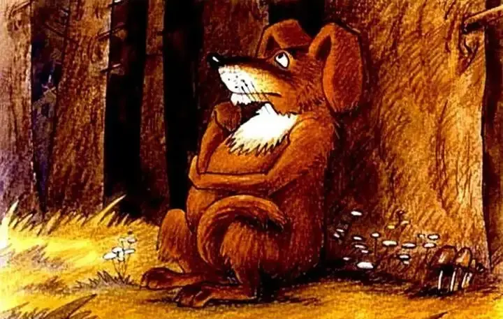 Ilustrație cu un câine trist care se întreabă de ce nu poate vâna nimic, înconjurat de un peisaj de pădure.