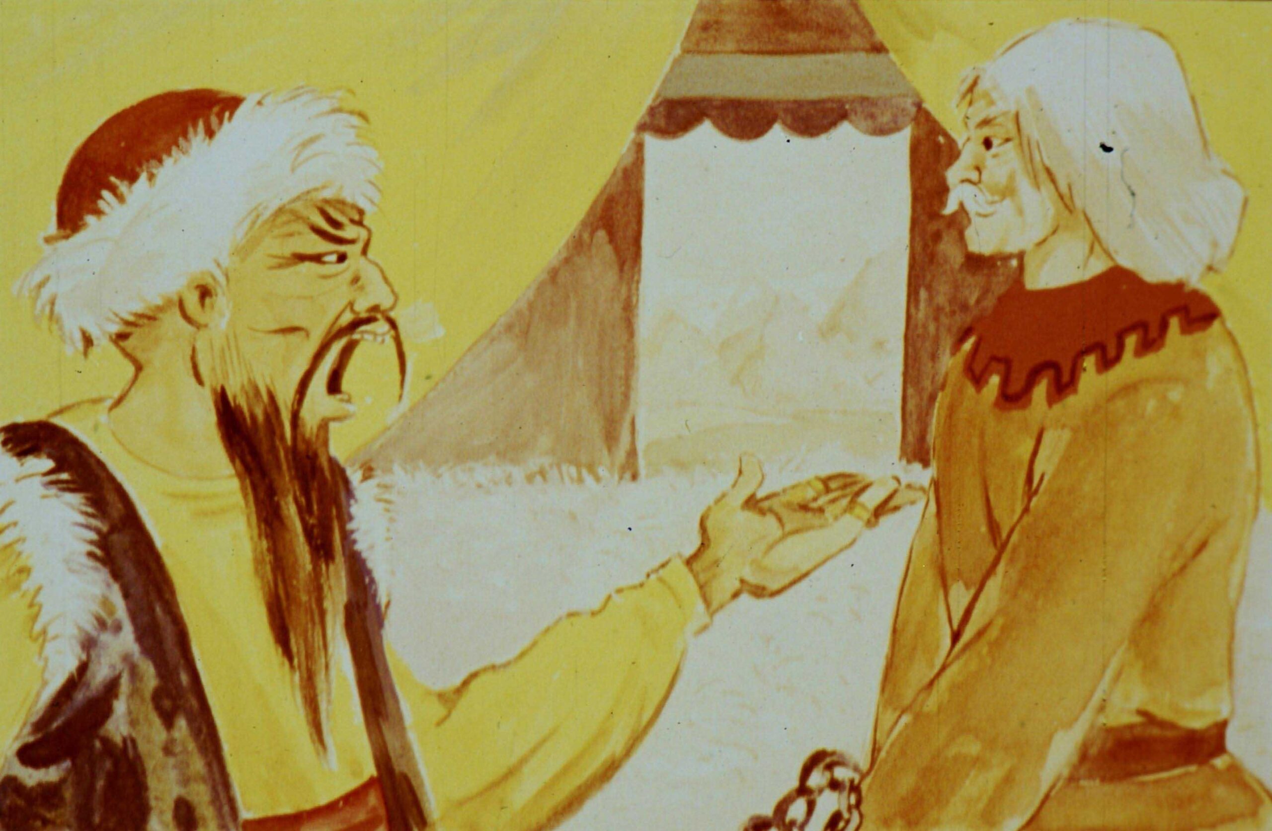 Ilustrație care conține un dialog între un tată și un căpitan, exprimând o reflecție asupra naturii.