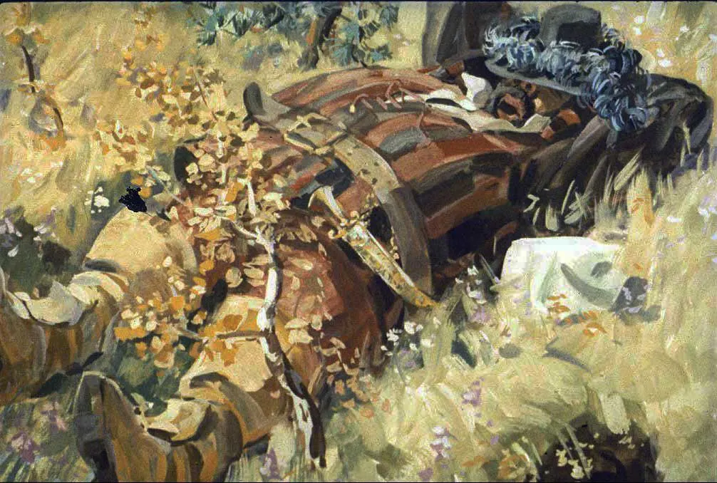 Imagine reprezentând un bărbat îmbrăcat în coif și haine de tip medieval, exprimându-se vivace, în timp ce se află într-un decor care sugerează un interior istoric.