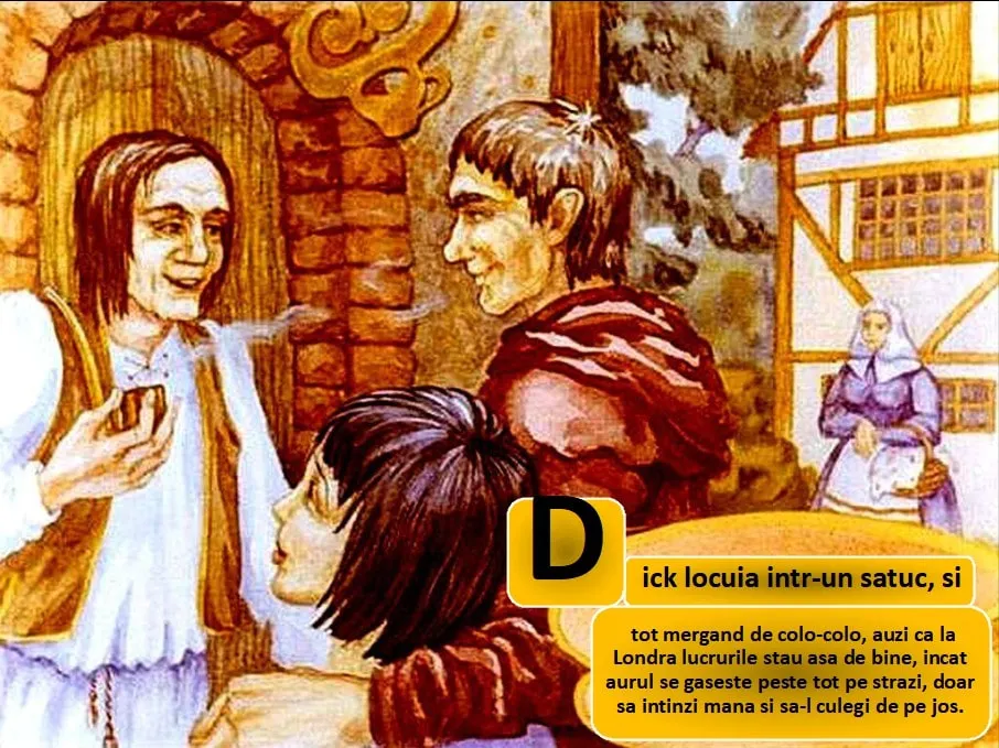 Ilustratie cu un grup de personaje in fata unei case, exprimand o atmosfera prietenoasa intr-un sat.