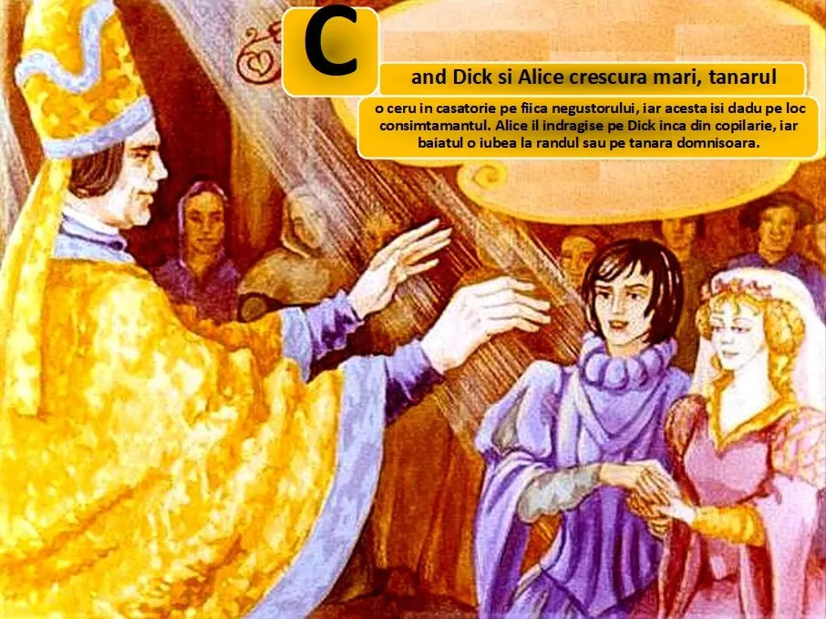 Ilustratie cu un tanar care cere mana unei domnisoare in fata unei multimi, cu un preot in fata lor.