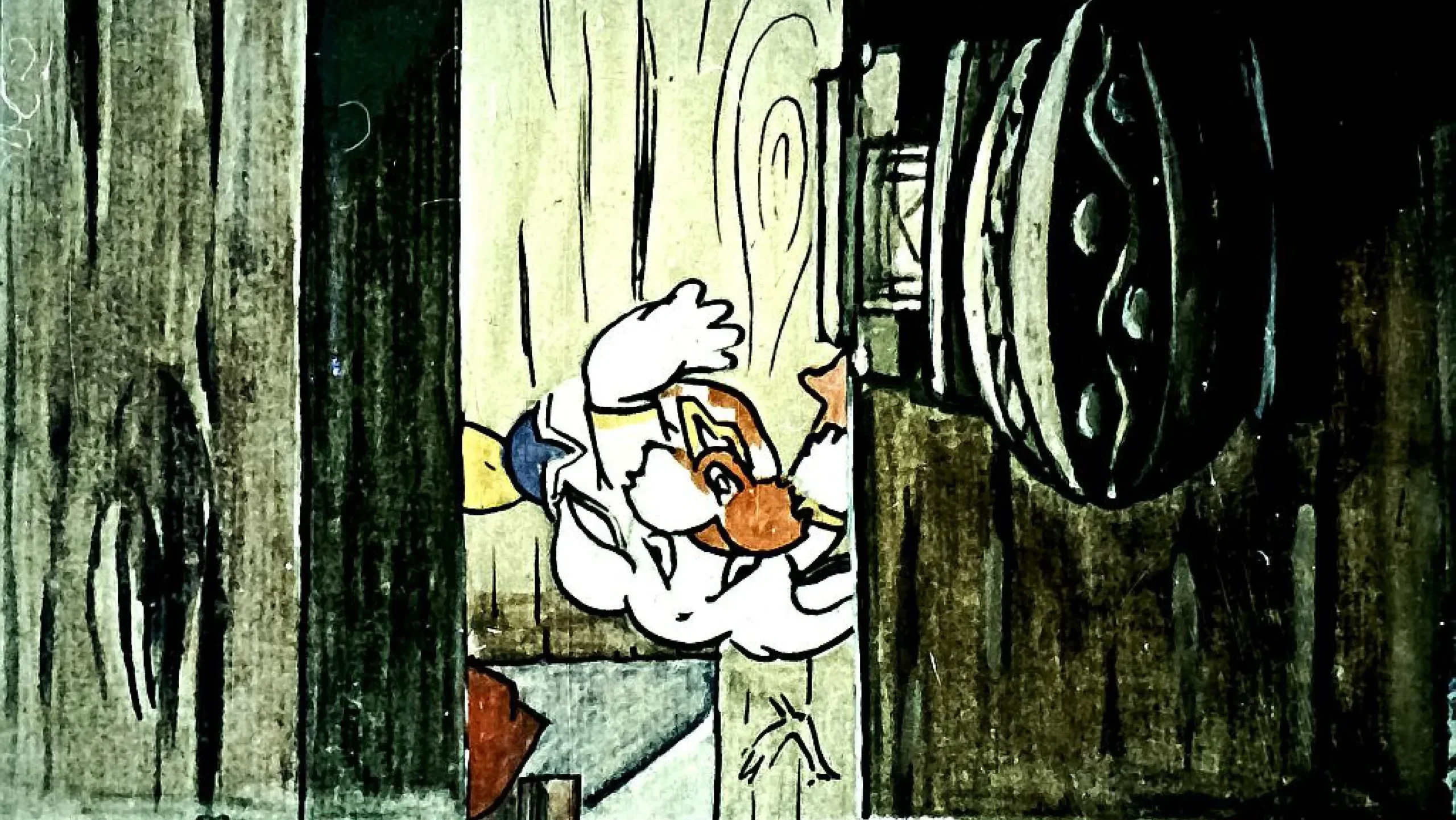 O scenă animată cu un personaj care închide o ușă, vizibil supărat.