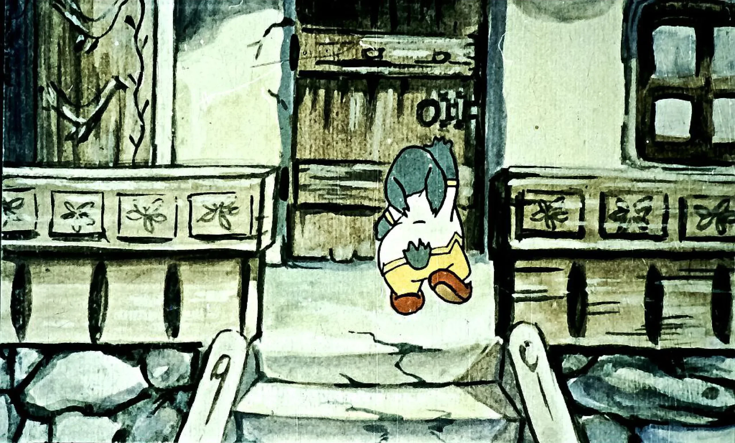 Ilustrație animată cu un personaj care ajunge acasă și deschide ușa.