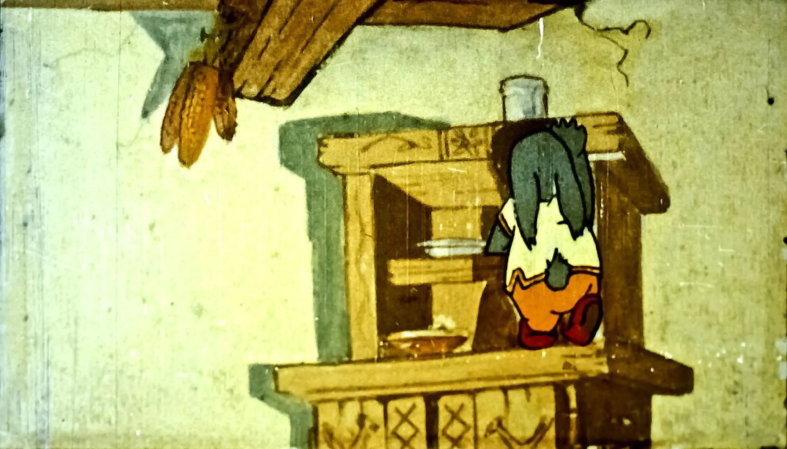 Imagine animată cu un personaj care caută dulciuri într-un dulap.