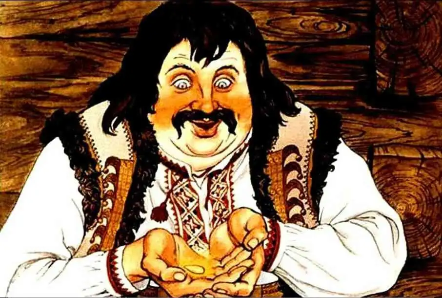 Ilustrație cu un bărbat vesel care ține o samantă în palme, înfățișând o poveste despre o pasăre și un pui crescut.