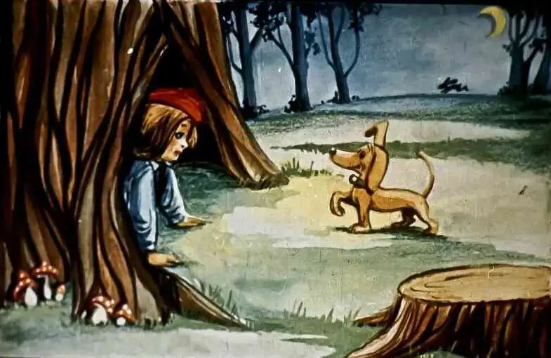 Ilustrație cu un copil și un câine într-o pădure, unde copilul vorbește despre curajul câinelui Patrocle.