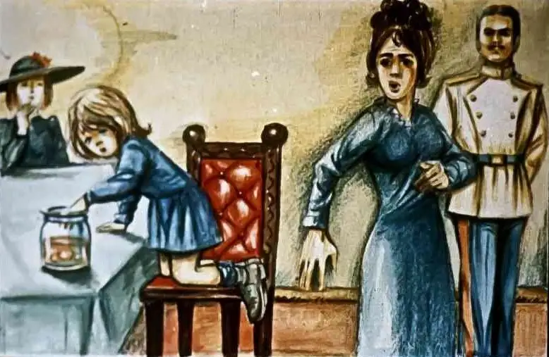 Ilustrație cu o familie, o fetiță la masă și adulți exprimând îngrijorare, cu text despre comportamentul copilului.