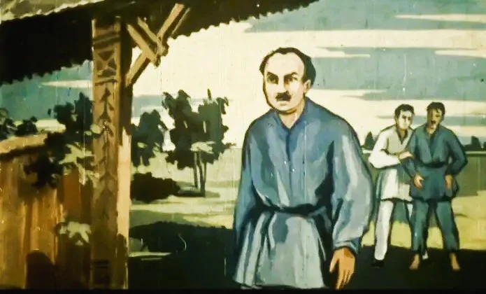 Ilustrație care reprezintă o scenă de conflict între un bogat și un sărăcie, cu un mesaj despre justiție.