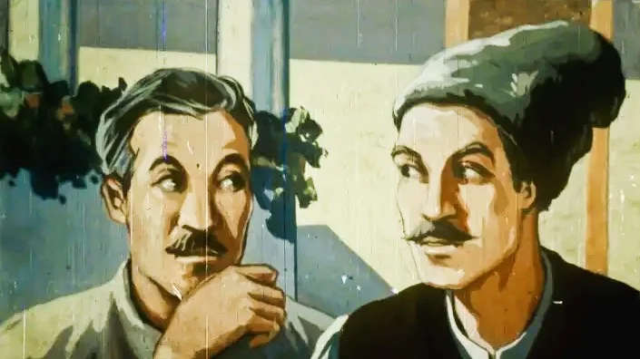 Două personaje discutând, unul întrebând cum pot broaștele să mănânce mălai, iar celălalt răspunzând despre roți.