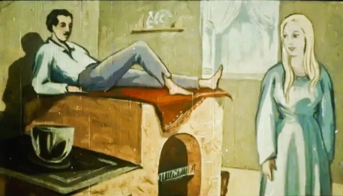 Ilustrație a unui judecător și a soției sale, cu text despre confuzia judecătorului la trezire.