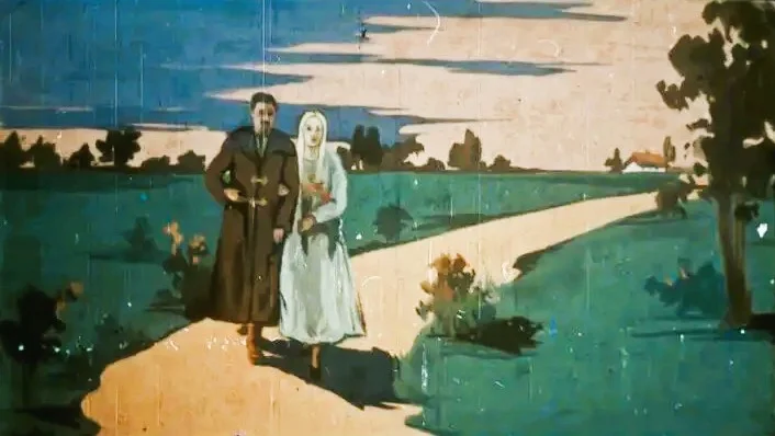 Imagine cu doi oameni mergând pe un drum, text descriptiv al unei conversații.