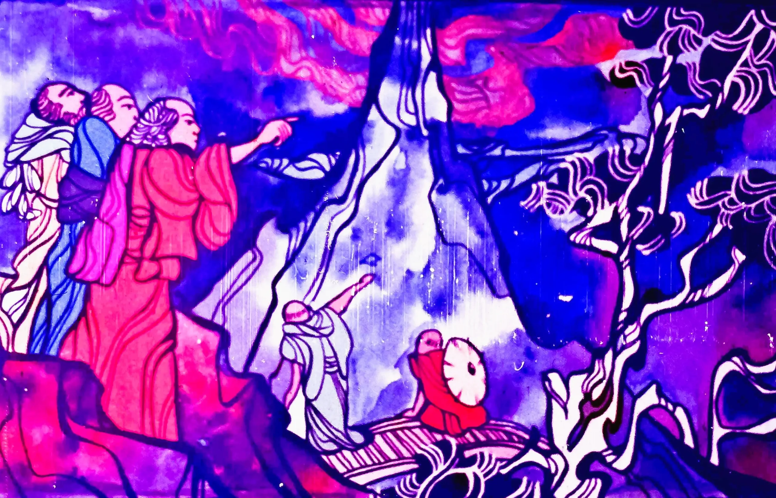 Imagine reprezentând oameni care cercetează în întuneric, cu un text descriptiv la baza.