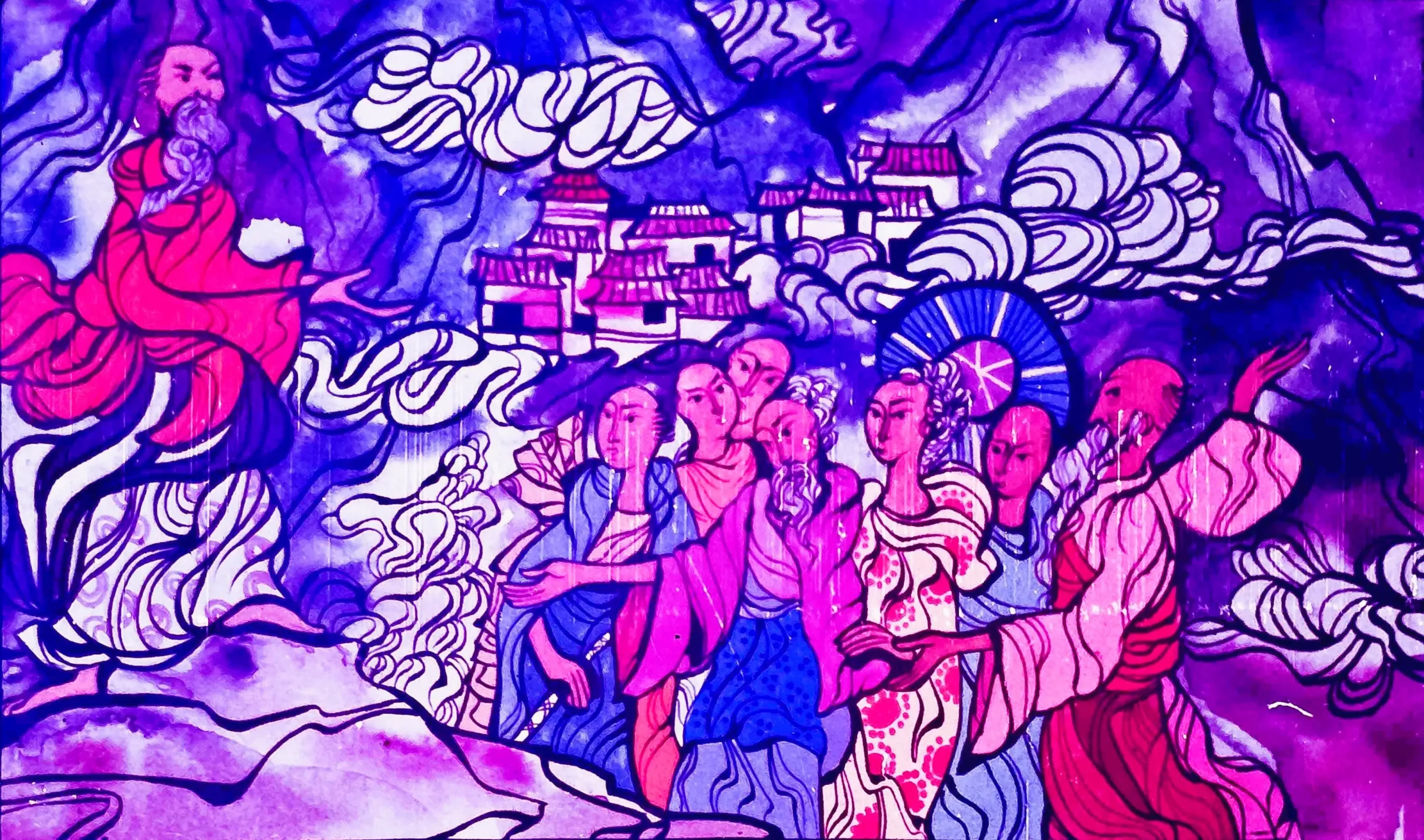 Ilustrație artistică care descrie o poveste despre oameni care trimit o solie la soare.