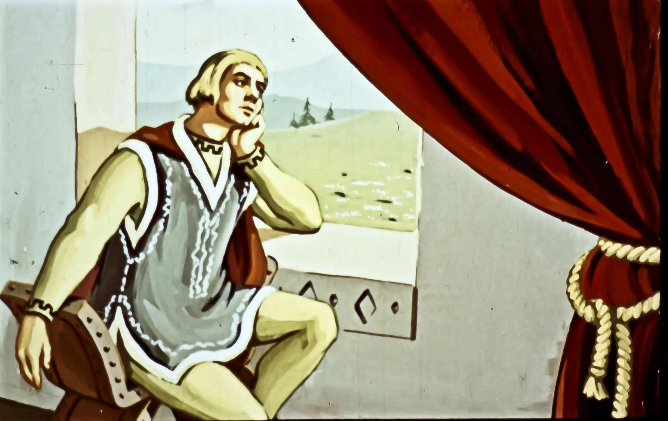 Ilustrație cu un bărbat gânditor, având text despre dragoste.