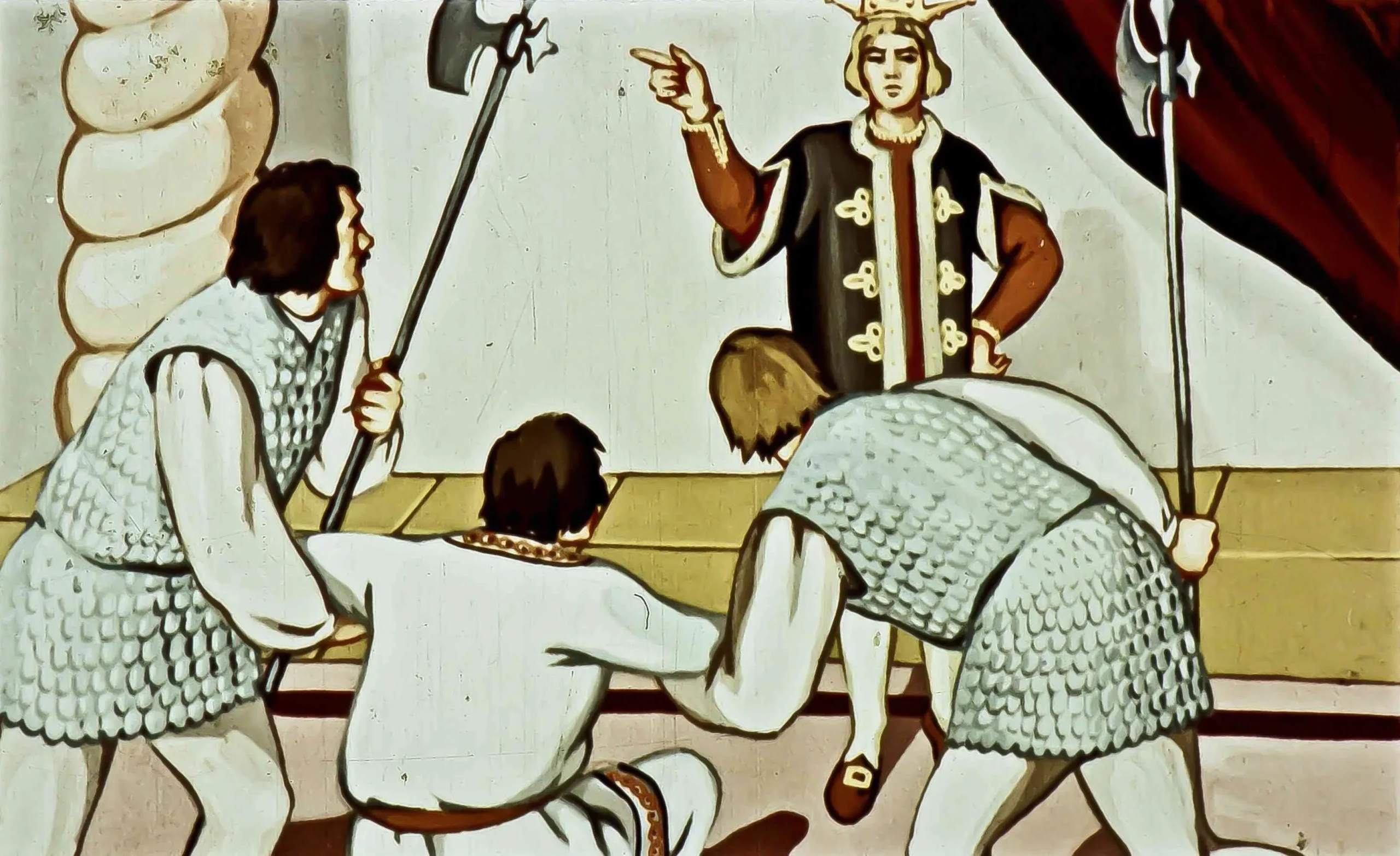 Imagine reprezentând o scenă dramatică cu personaje istorice într-un context de conflict.