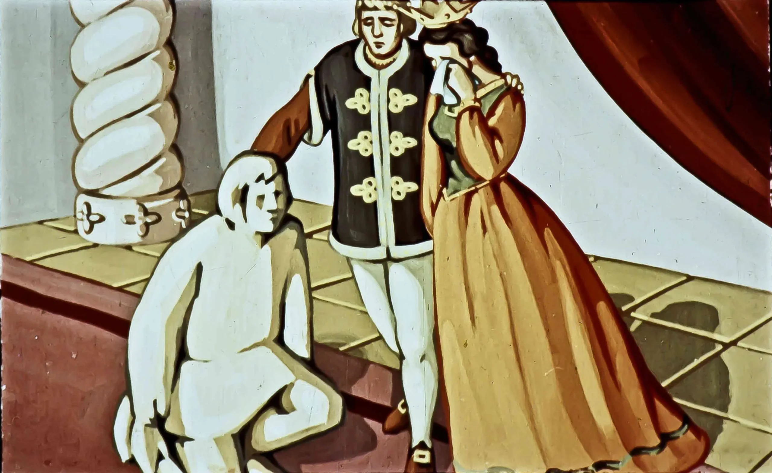 Imagine care ilustrează o scenă dintr-o poveste, cu texte la baza imaginii descriind o transformare.