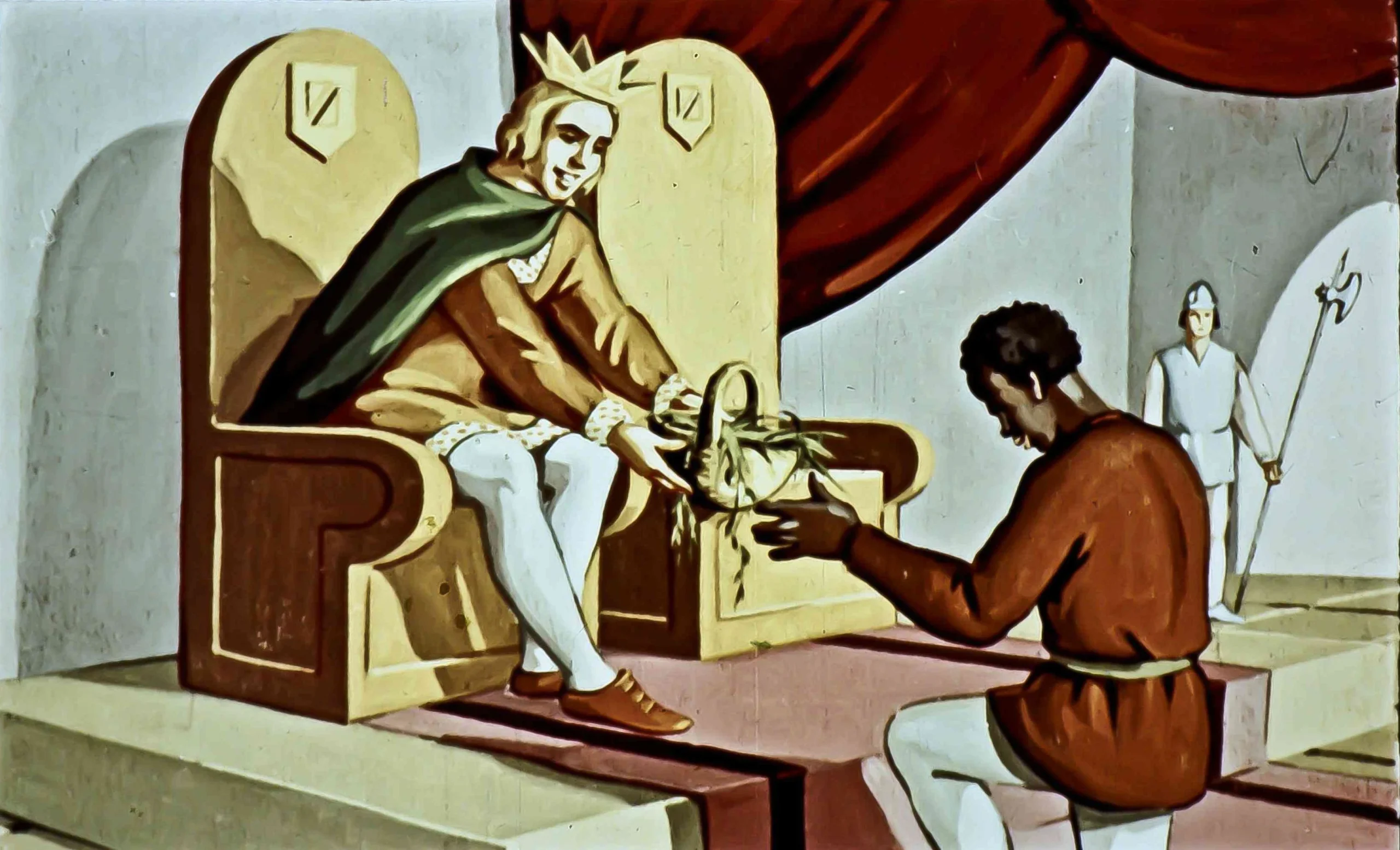 Ilustrație care arată un arab aducând plante medicinale pentru împărăteasă la curtea împăratului.