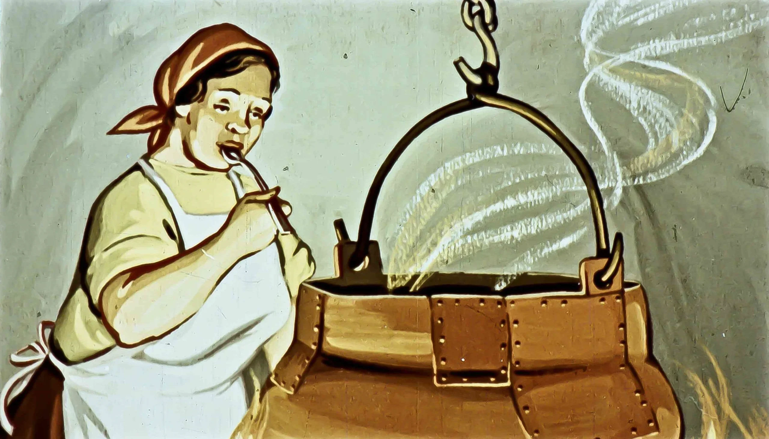 Imaginea ilustrează o bucătăreasa gustând dintr-o fiertură, cu un text explicativ sub ea.