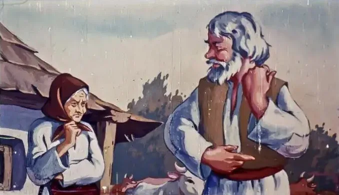 O ilustrație care prezintă o bătrână căutând bani de la un bărbat în timp ce discută despre o cerere anterioară.