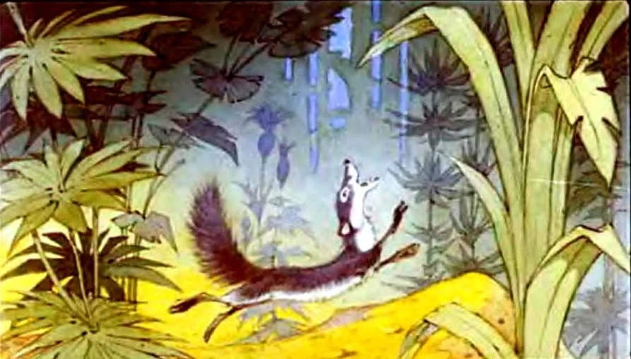 Ilustrație cu Rikki-Tikki-Tavi descriind o situație dramatică în junglă.