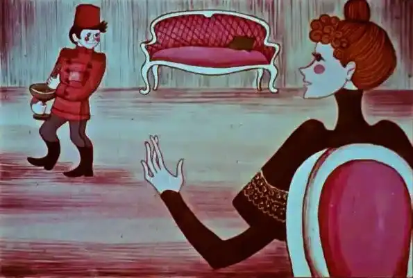 Ilustrație animată reprezentând o scenă cu un bărbat și o femeie, cu text relevant în partea de jos.