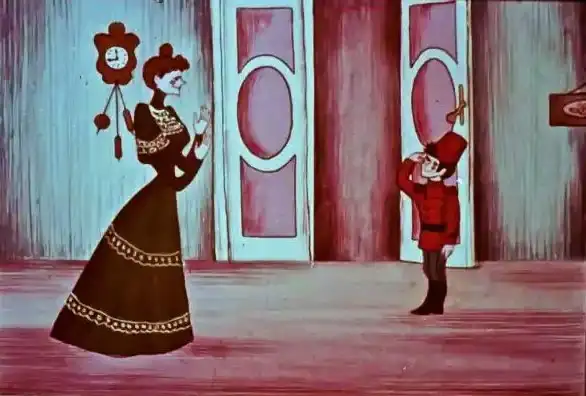 Un desen animat care ilustrează o interacțiune între o doamnă elegantă și un soldat, cu text explicativ în partea de jos.