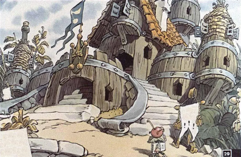 Ilustrație cu o clădire din lemn, având semne care interzic vorbirea și mirosirea florilor.