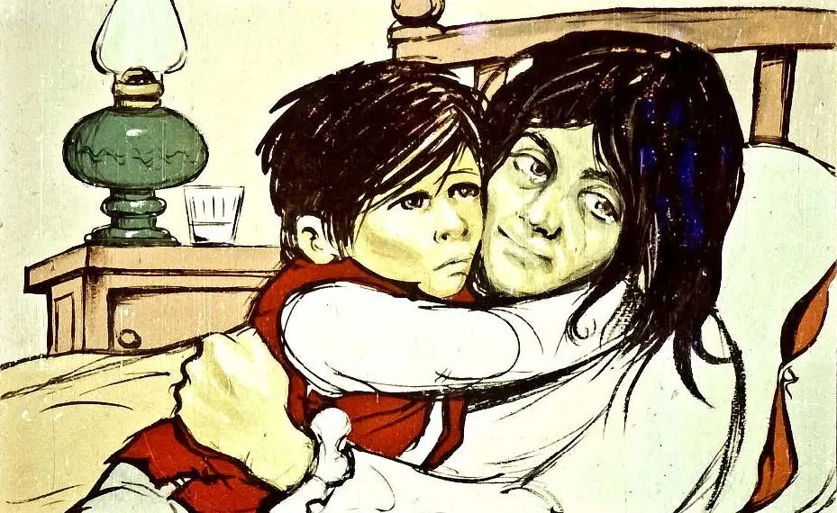 O ilustrație care arată o mamă îmbrățișându-și copilul, exprimând o legătură emoțională profundă între ei.