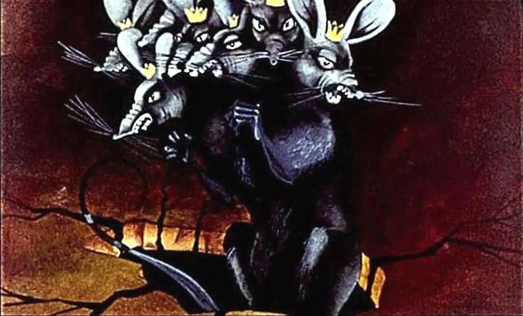 Imagine artistică cu șoareci care poartă coroane, reprezentând o compunere fantezistă.