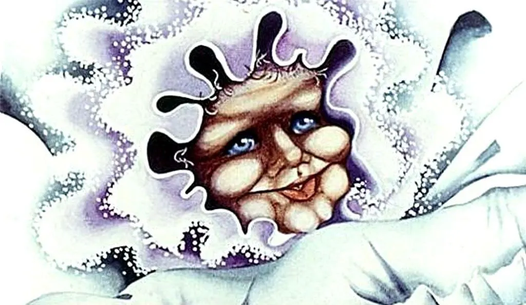 Imagine artistică cu un chip zâmbitor înconjurat de forme abstracte și culori pastelate.