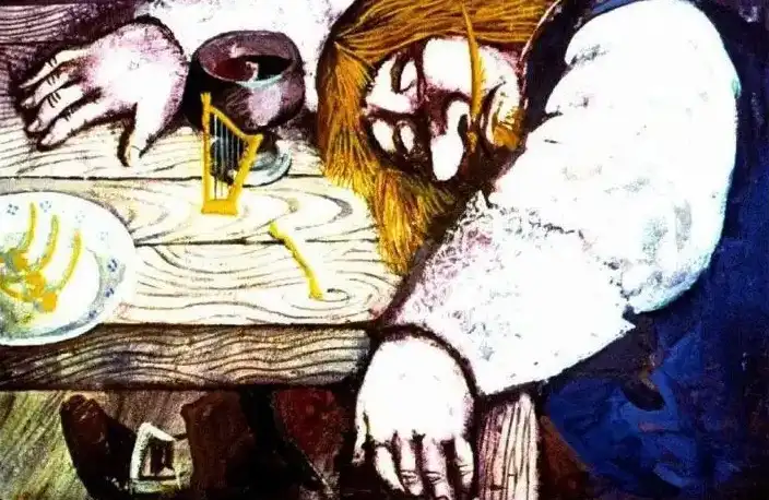 Text în limba română despre un capcanu care adoarme la masă, cu referințe la vin și o harpa fermecată.