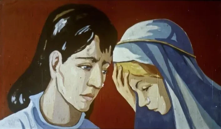 Ilustrație cu două personaje într-un context narativ, una dintre ele exprimând tristețe, iar cealaltă îngrijorare.