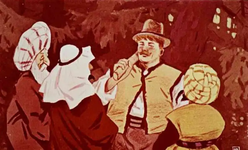 Ilustrație cu personaje discutând despre căutarea unui doctor pentru fata sultanului.