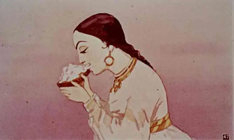 O ilustrație care arată o persoană gustând dintr-un bol cu mâncare.