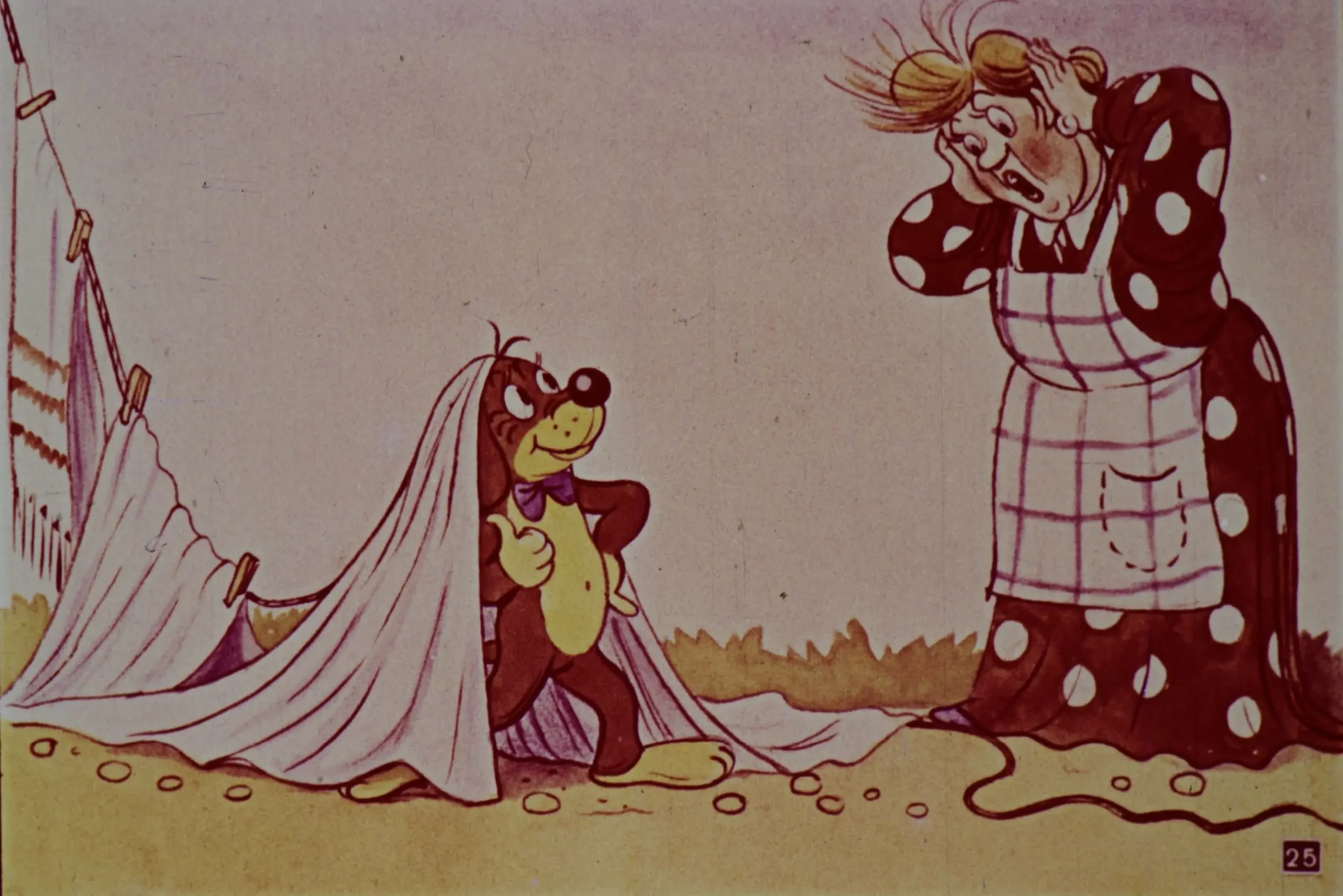 Ilustrație cu un personaj animat purtând un voal, în fața unei femei îngrijorate, pe un fundal simplu.