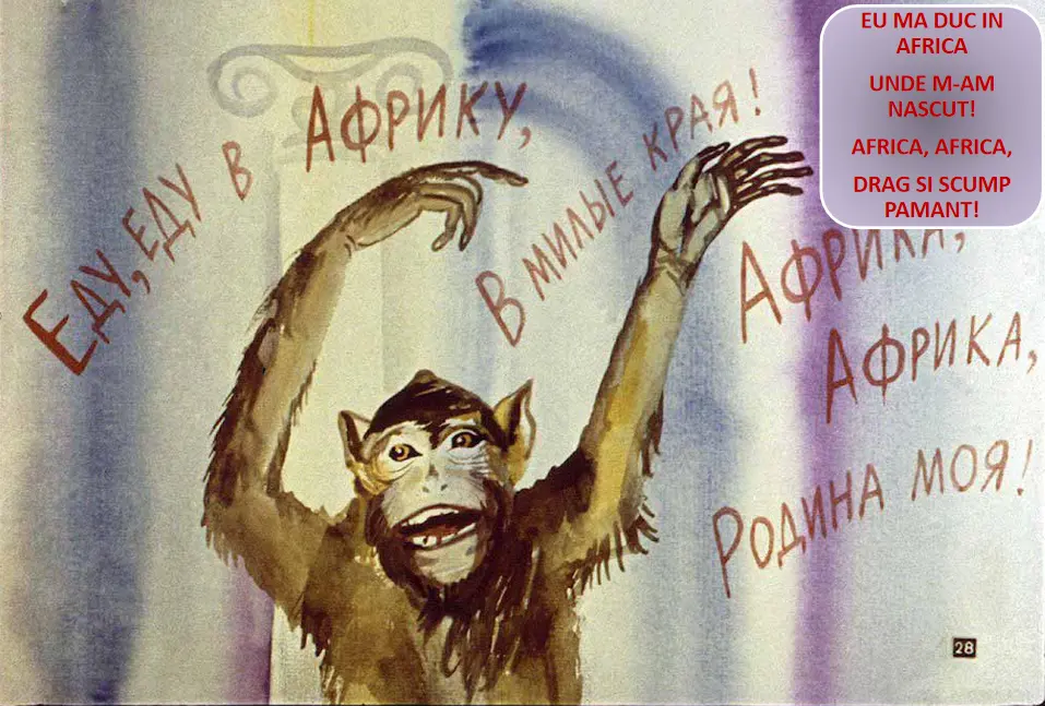 Imagine generată artistică cu un caracter simpatic care exprimă entuziasm pentru Africa.