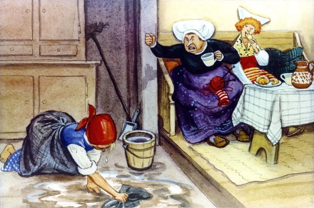 Biata fată stătea afară, lângă fântână