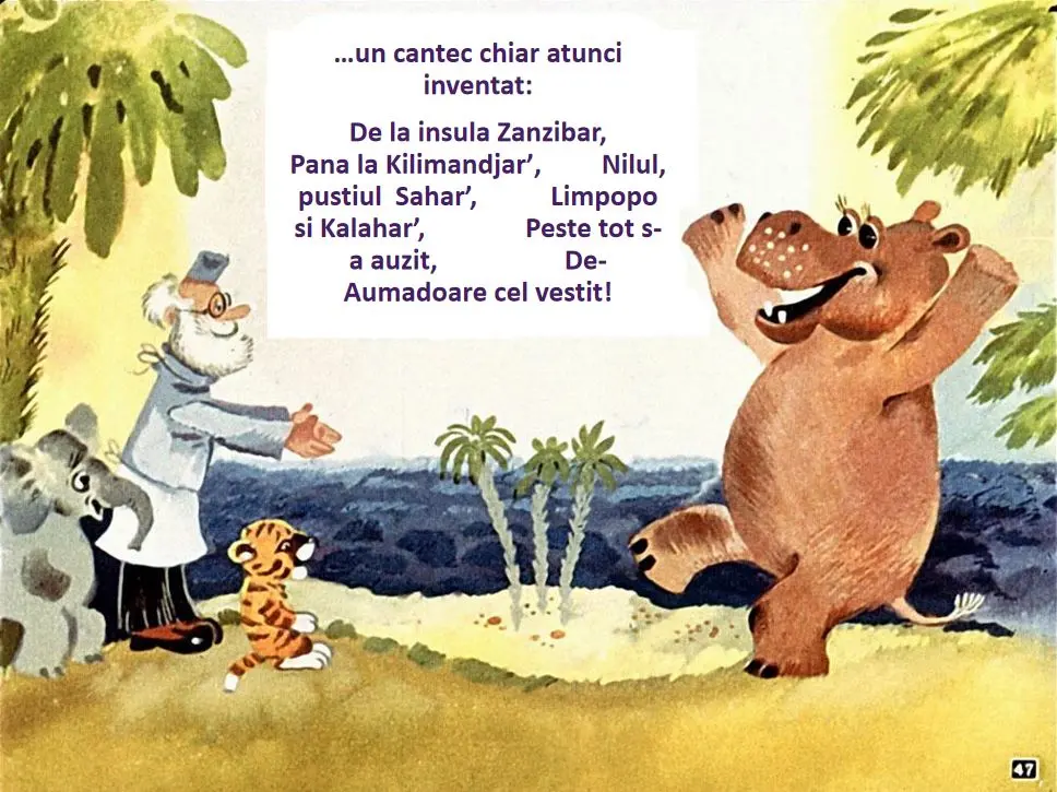 O ilustrație colorată cu un text în limba română despre un cântec inventat.