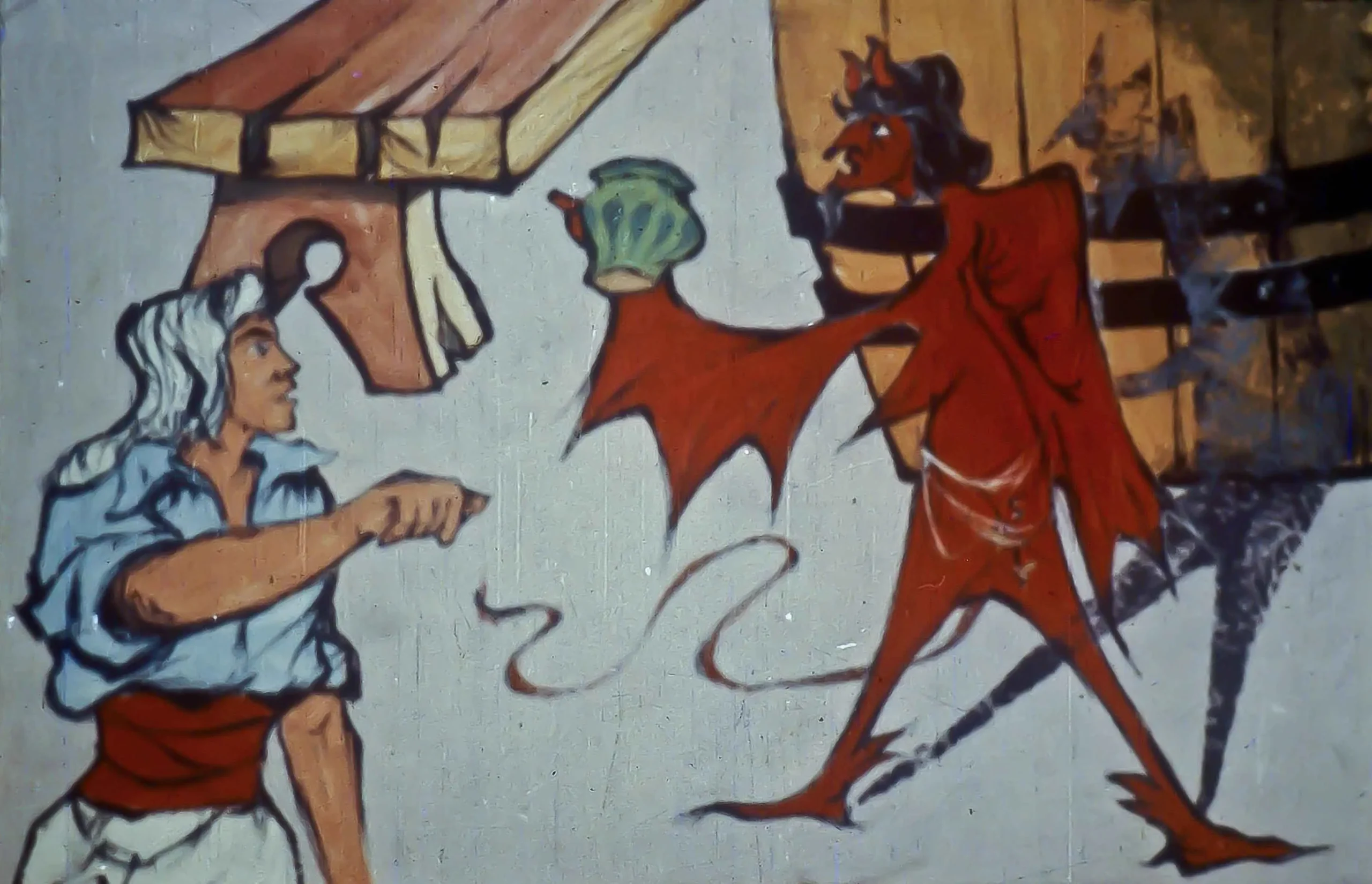 Ilustrație care prezintă un pescar care cere ajutorul unui zmeu într-o situație hazlie.