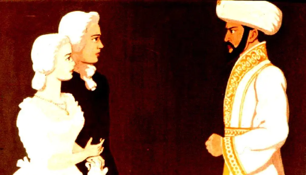 Imagine care ilustrează trei personaje, două femei și un bărbat, într-o conversație într-un fundal întunecat.