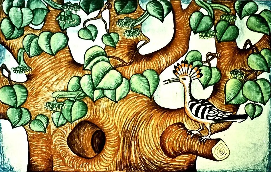 Ilustrație cu un copac mare și o păsărică pe o ramură, cu text asociat despre o poveste familială.